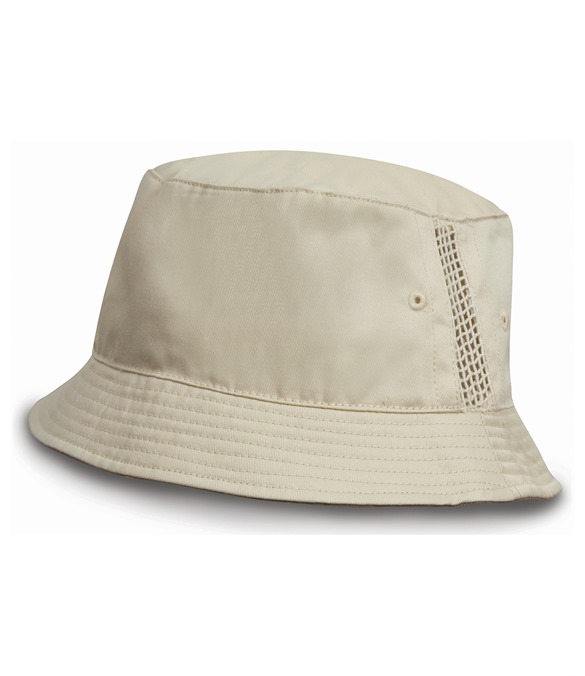 Deluxe washed cotton bucket hat with side mesh panels